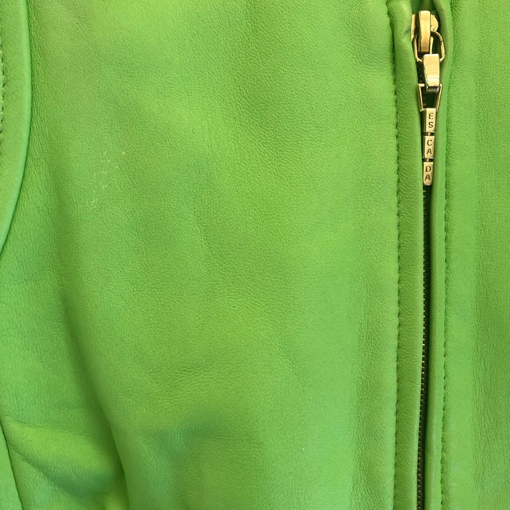 Escada Motorcycle Green Leather Jacket Coat - Picture 7 of 10